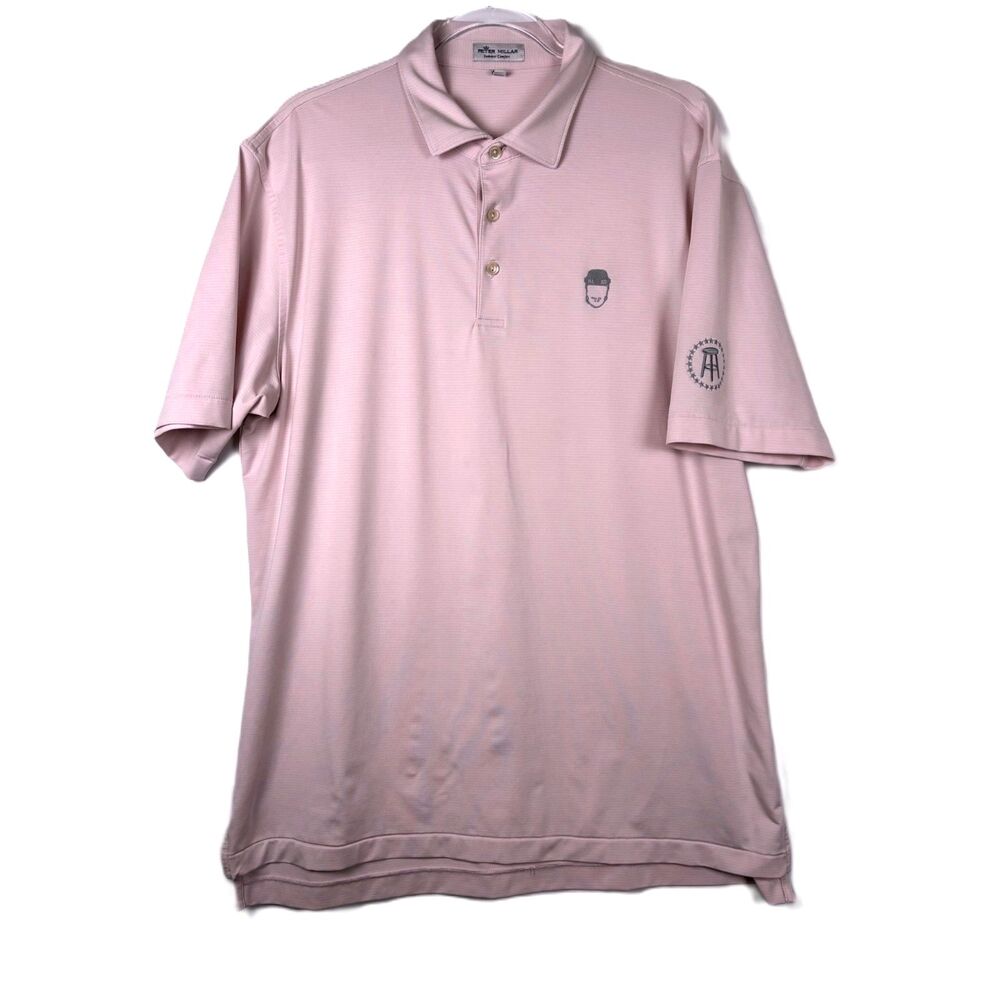 Peter Millar Barstool Golf Polo Shirt L Large Pink Fore Play Podcast Stripe